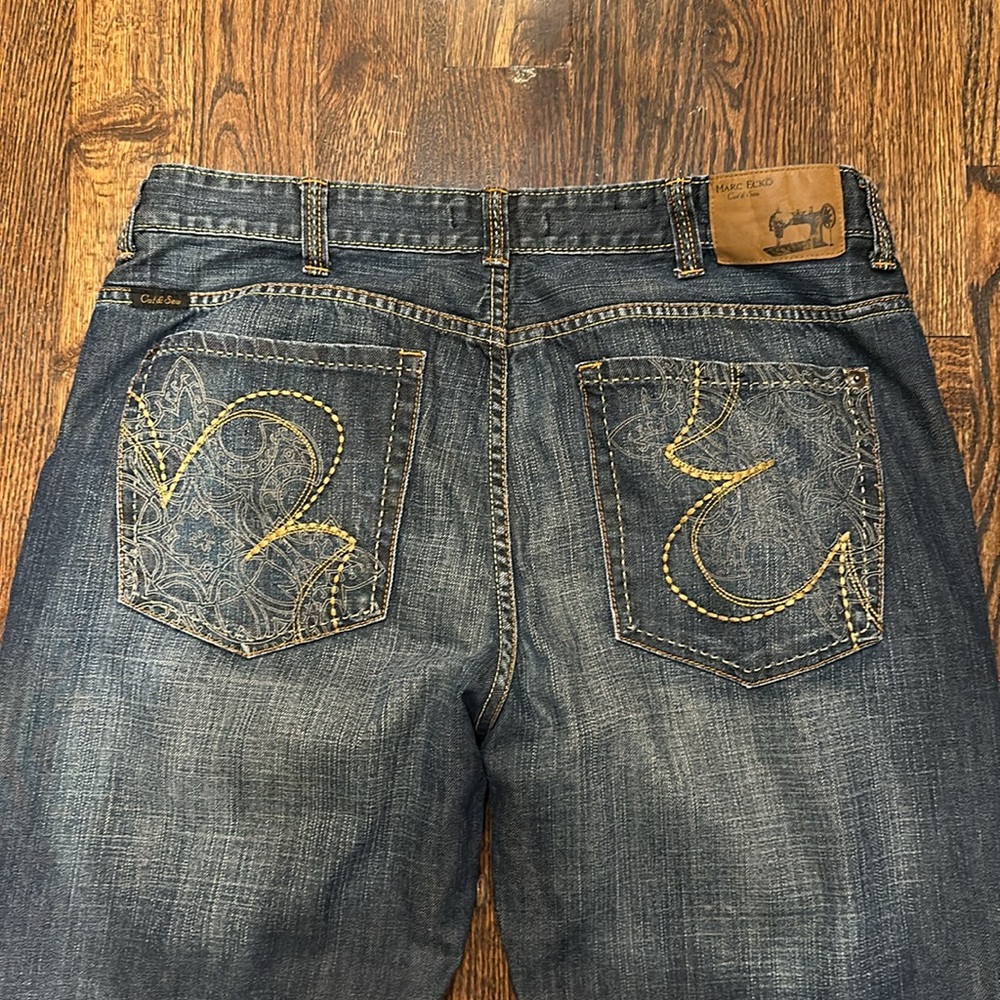 Vintage Y2K Marc Ecko Denim Jeans Cut & Sew Bootcut whisker 40x30 100% cotton